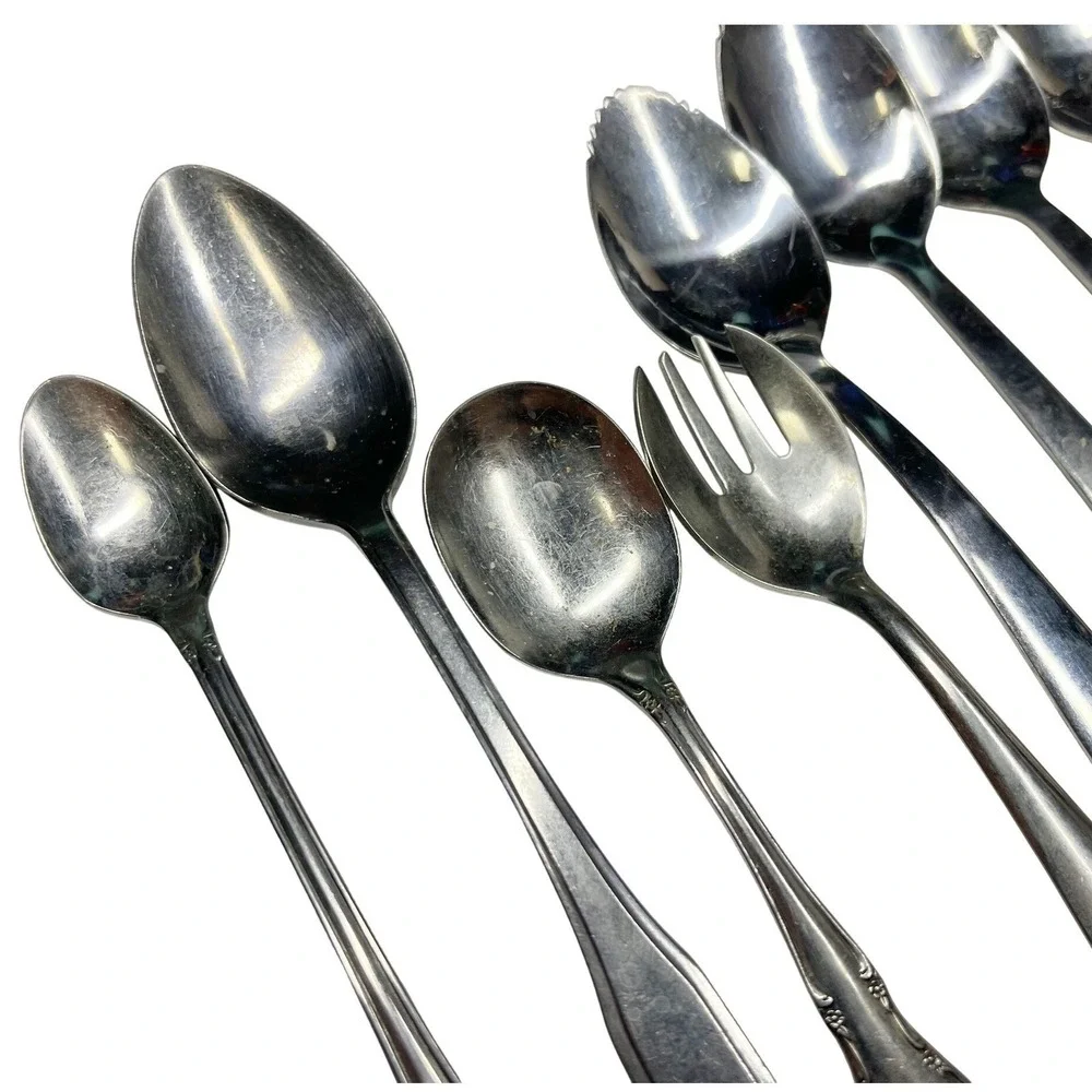 Assorted Stainless Steel Flatware Grapefruit‎ Spoons Fork 9pcs Needs Cleaning